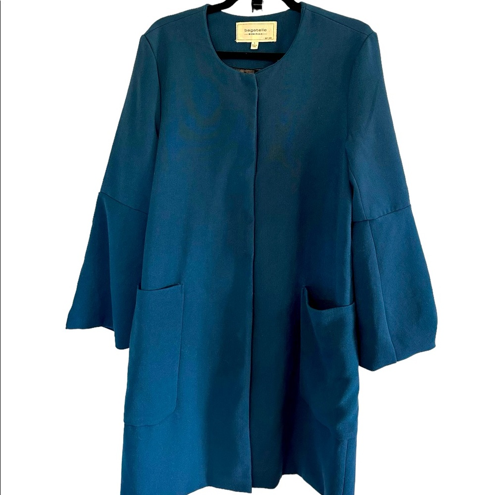 Bagatelle Heritage Coat Women Blue Teal Snap Button Front w/Bell Sleeves  Size L